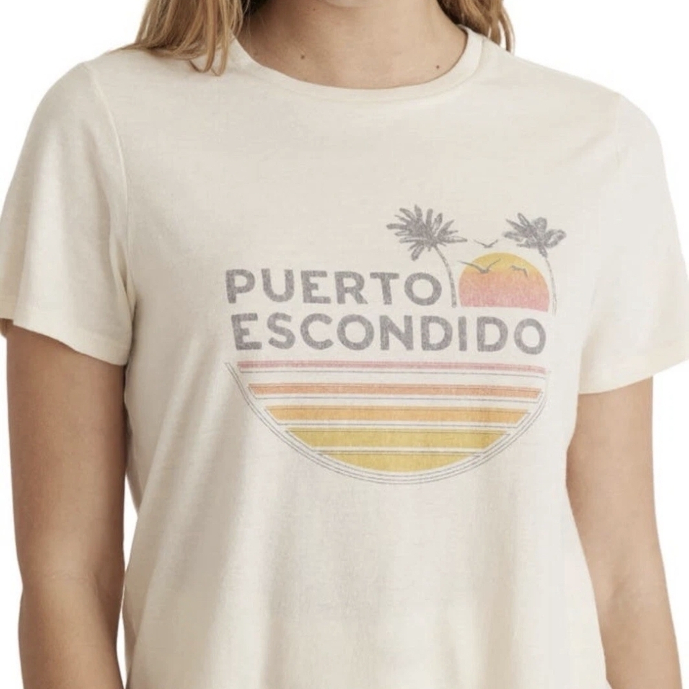 Marine Layer Women's Large Yellow Puerto Escondido Graphic Crop T-Shirt